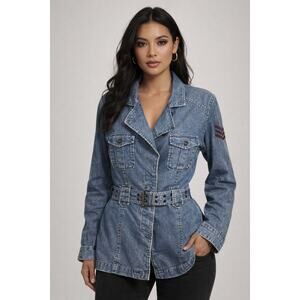 Vintage Y2K DYNY Mid Length Denim Jacket size L 100% cotton